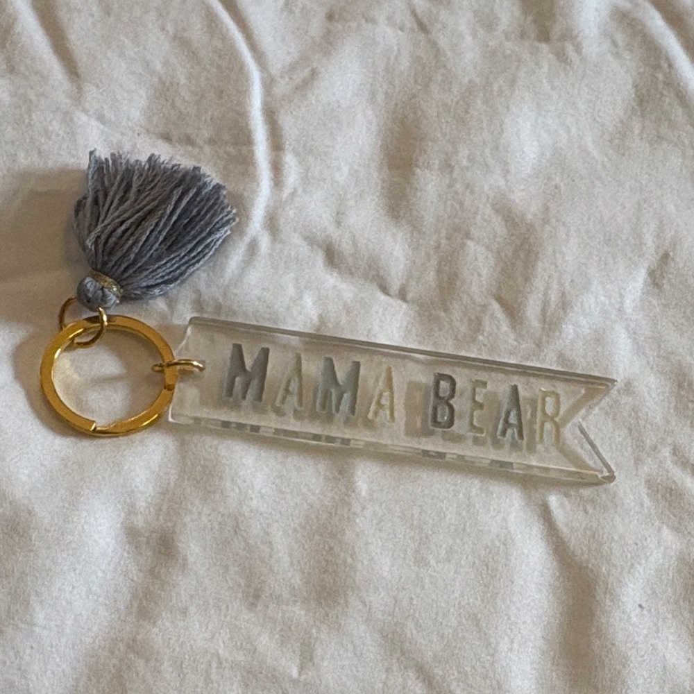 Mama Bear Acrylic Keychain with Gray Tassel nwot